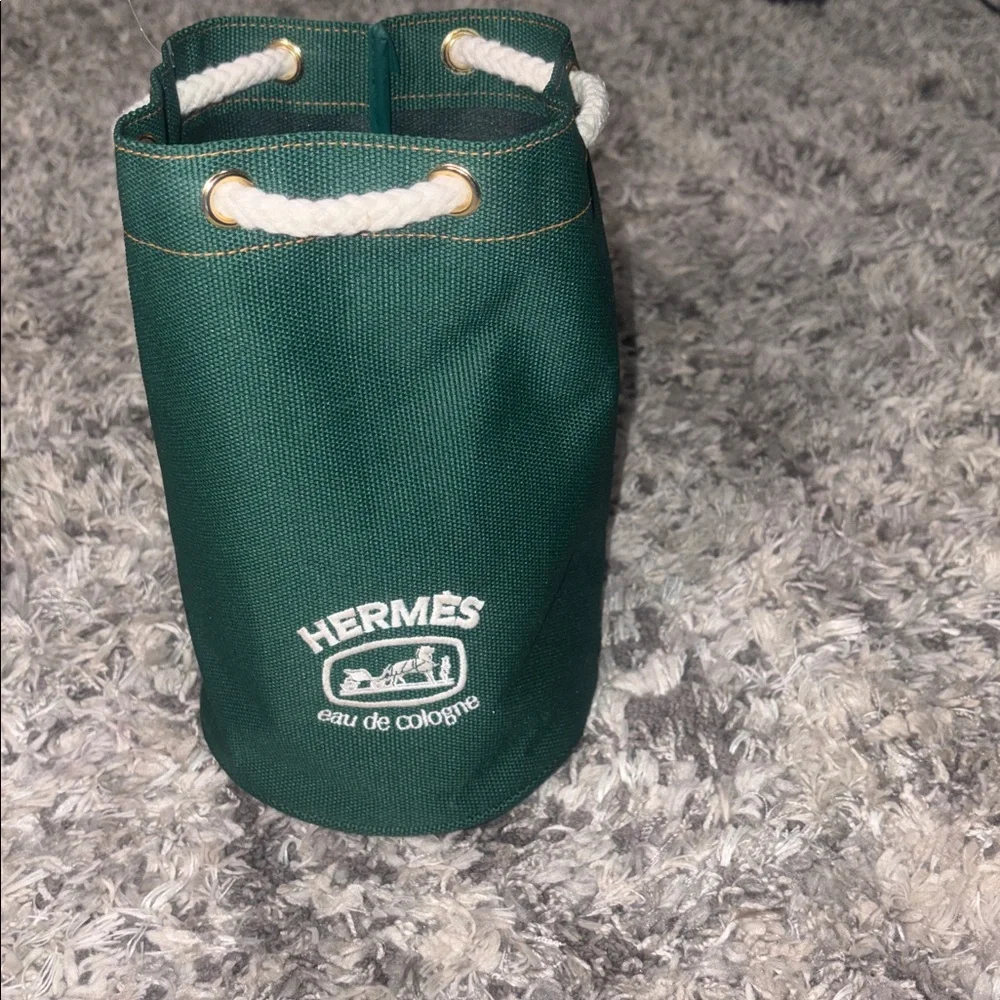 HERMES eau de cologne pouch novelty nylon canvas green drawstring unisex - Picture 2 of 7